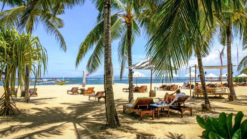 sunbathing in sanur beach